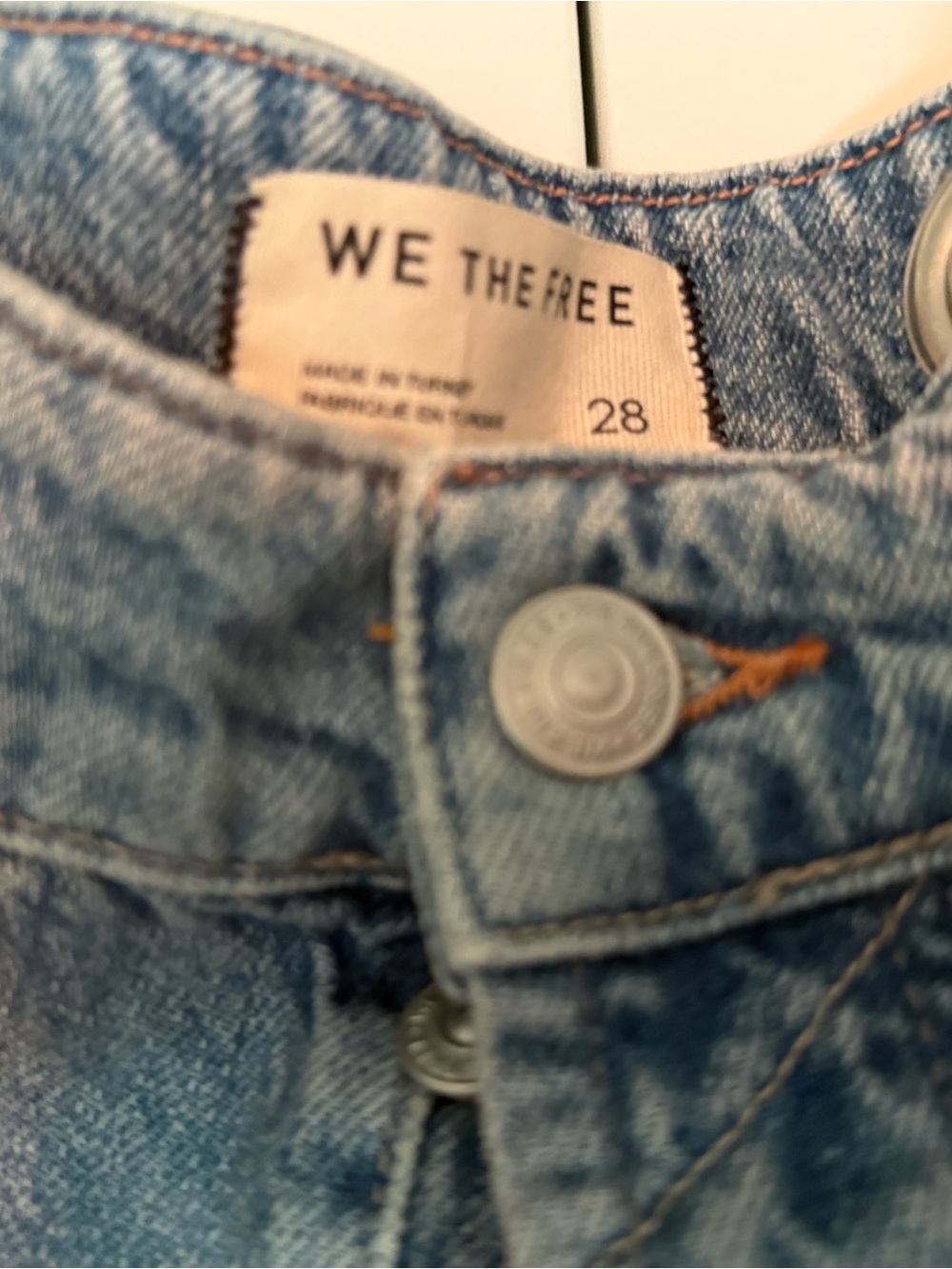 Free People MOXIE Light Blue Denim Jean Shorts with Olive Drawstring - Picture 5 of 8